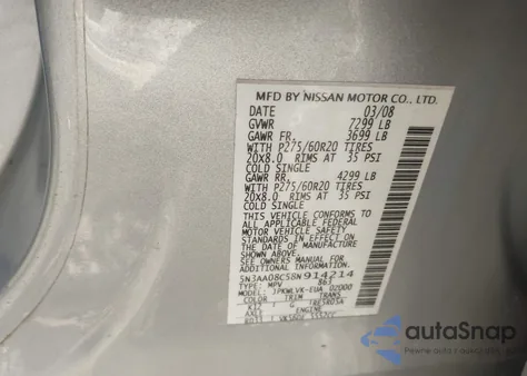 2008 Infiniti Qx56 z USA, uszkodzony, nr VIN 5N3AA08C58N914214